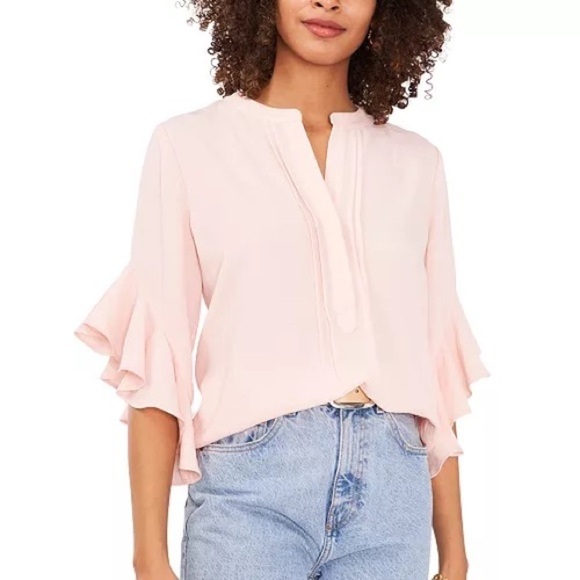 VINCE CAMUTO New With Tags Women's Ruffle Sleeve Henley Blouse See Measurements - Picture 9 of 10